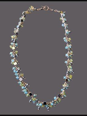 925 Oxidized Sterling Silver Dainty Natural Stone Dangle 16.5" Long Necklace